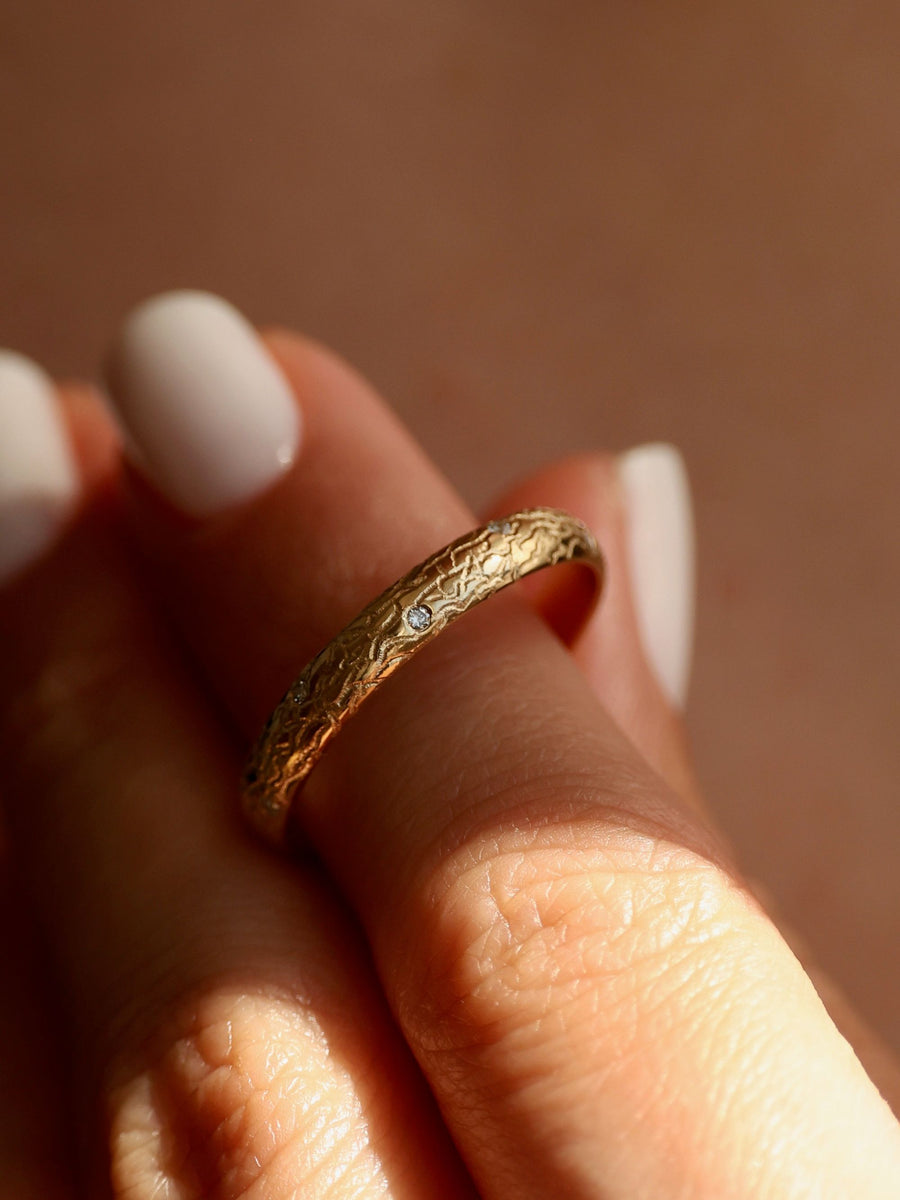 0.15 TCW Round Shape Sparkling Textured Wedding Band