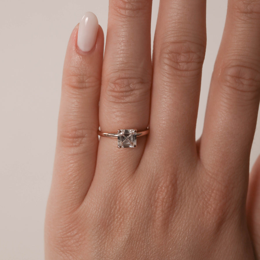 0.87 - 1.38 CT Asscher Cut Solitaire Moissanite Engagement Ring