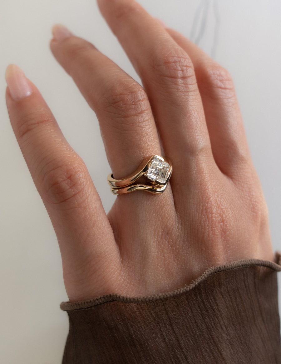 1.0-2.0 CT Asscher Lab Grown Diamond Solitaire Stacked Bridal Ring Set