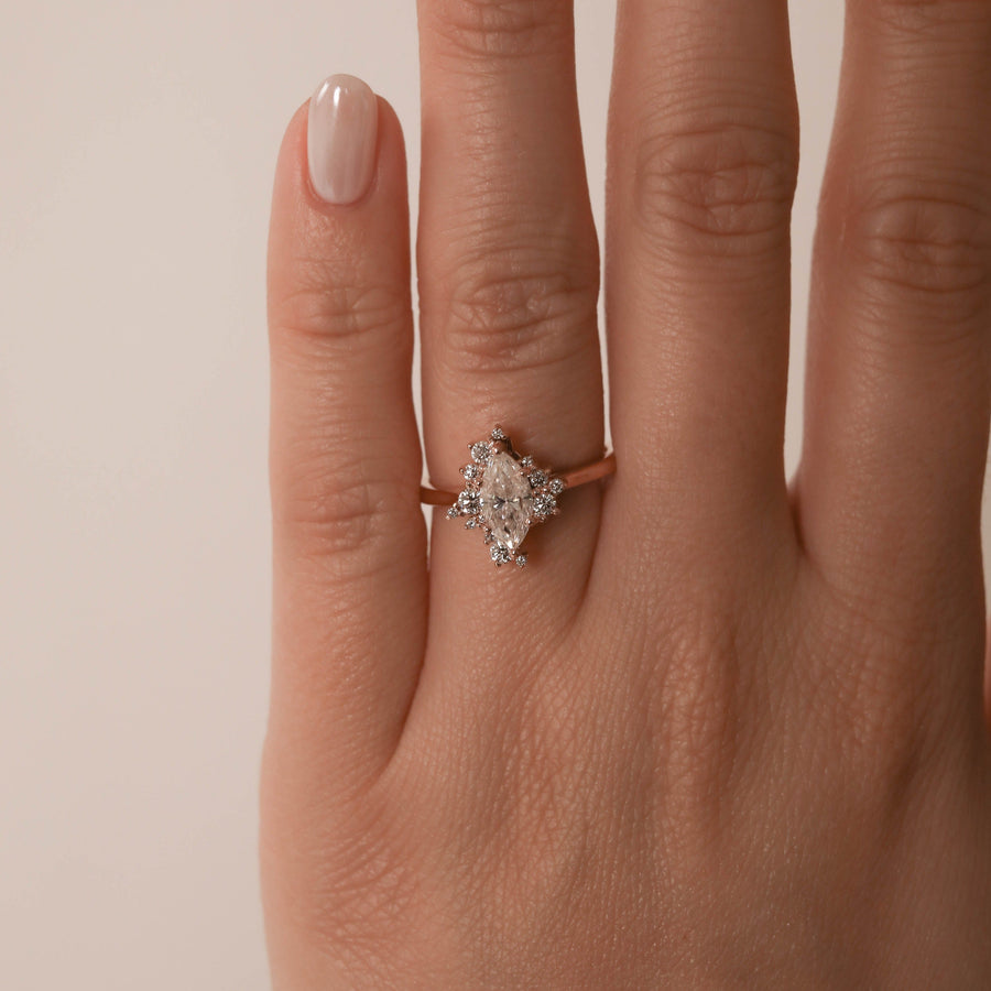 0.67 CT Marquise Cut Cluster Moissanite Engagement Ring