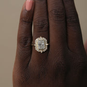 1.04 - 2.1 CT Radiant Cut Cluster Halo Moissanite Engagement Ring