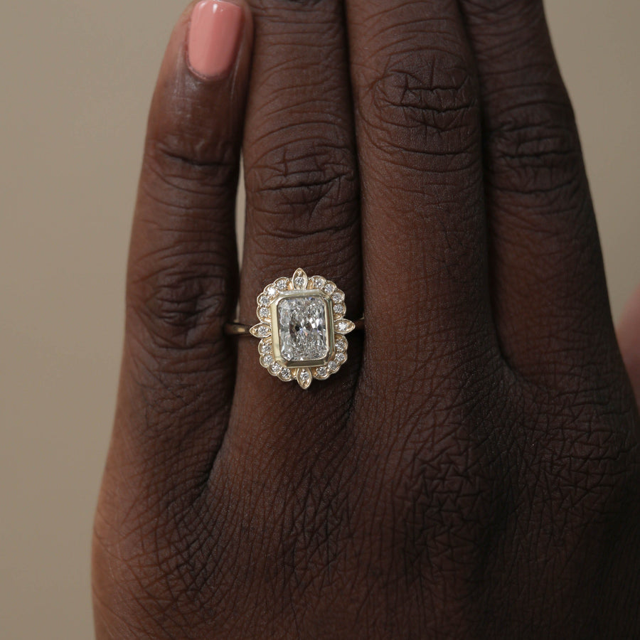 1.04 - 2.1 CT Radiant Cut Cluster Halo Moissanite Engagement Ring