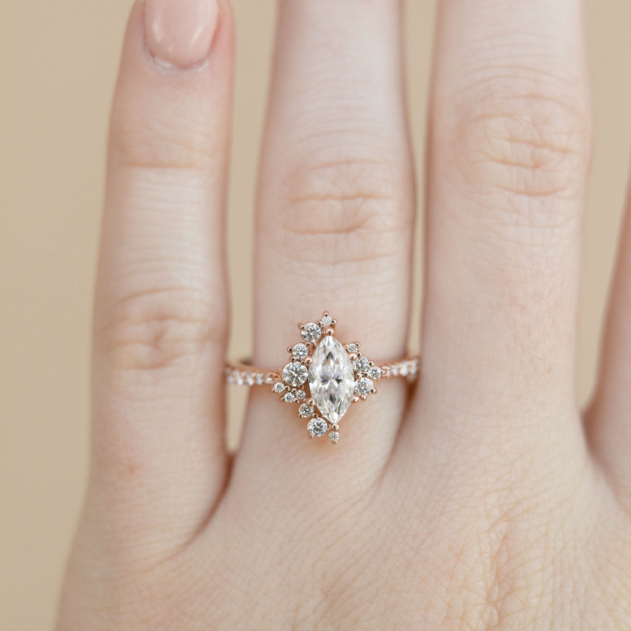0.67 CT Marquise Cut Cluster Moissanite Engagement Ring
