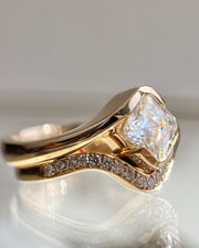 1.0-2.0 CT Asscher CVD Diamond Solitaire Stacked Bridal Ring Set