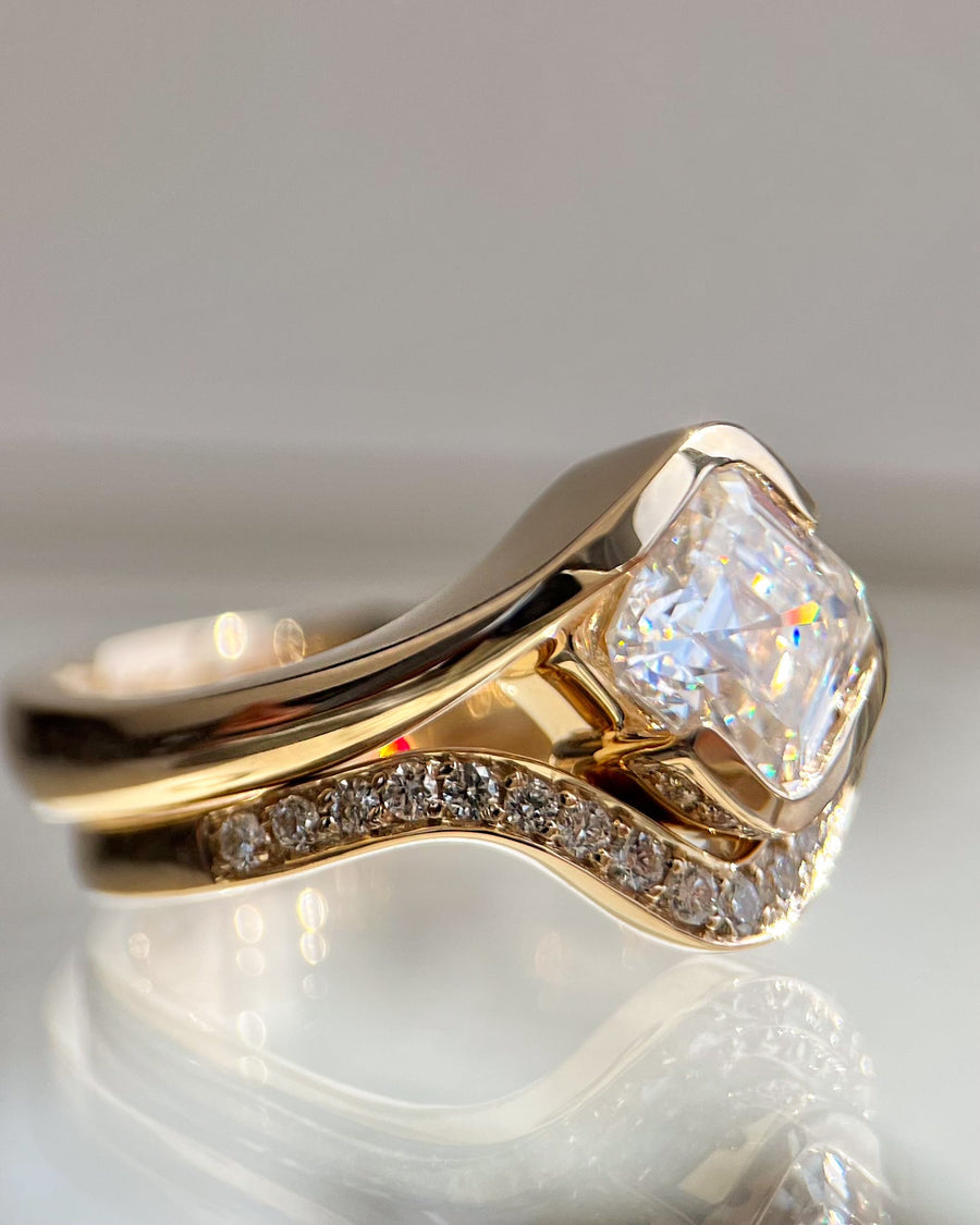 1.0-2.0 CT Asscher CVD Diamond Solitaire Stacked Bridal Ring Set