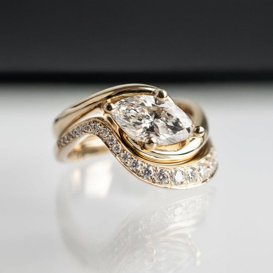 1.0 CT- 2.0 CT Marquise Cut Lab Grown Diamond Solitaire Setting Bridal Set