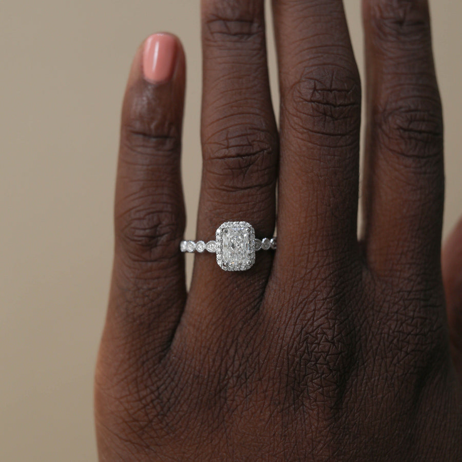 1.04 - 2.1 CT Radiant Cut Halo Moissanite Engagement Ring