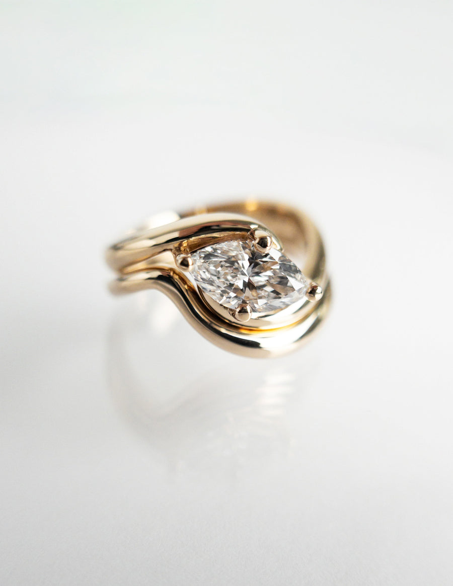 1.0 CT-2.0 CT  Marquise Cut Lab Grown Diamond Solitaire Setting Bridal Set