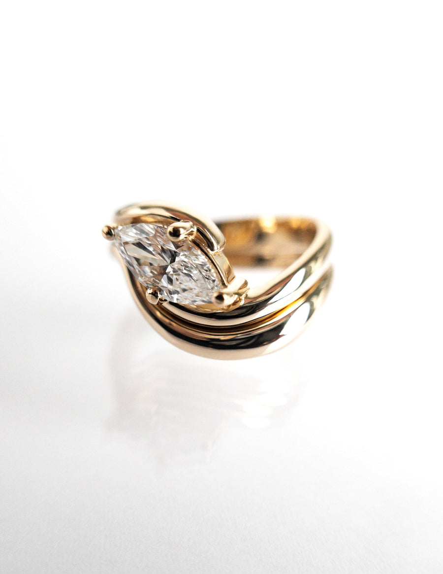 1.0 CT-2.0 CT  Marquise Cut Lab Grown Diamond Solitaire Setting Bridal Set