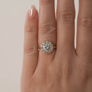 0.88 CT Round Cut Halo Moissanite Engagement Ring