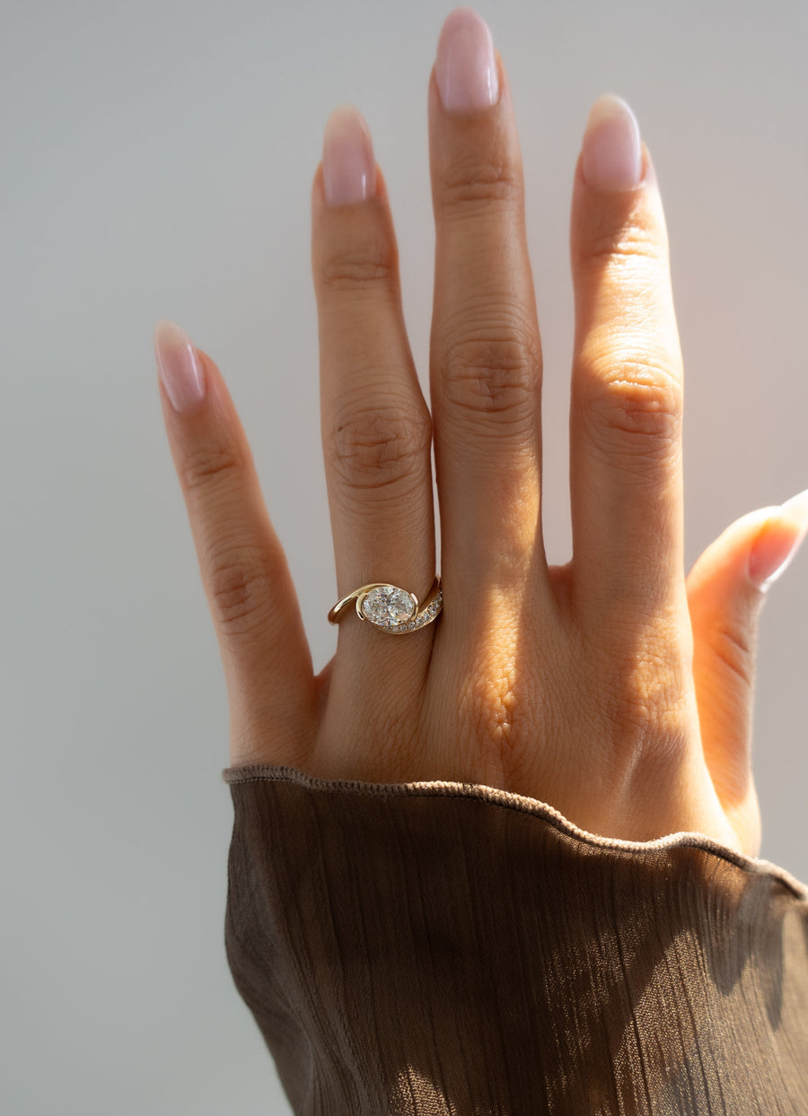 1.0 - 2.0 CT Oval Cut Lab Grown Diamond Pavé Unique Setting Engagement Ring