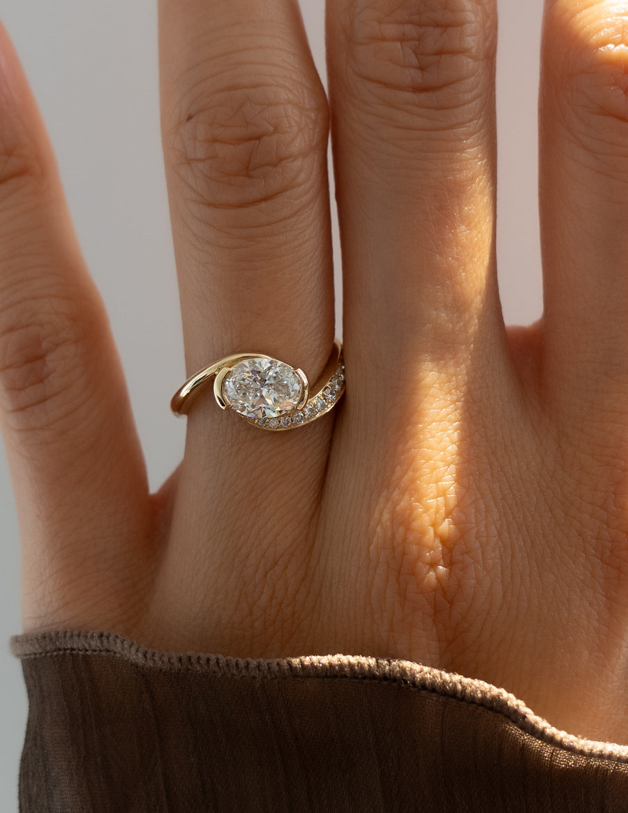 1.0 - 2.0 CT Oval Cut Lab Grown Diamond Pavé Unique Setting Engagement Ring