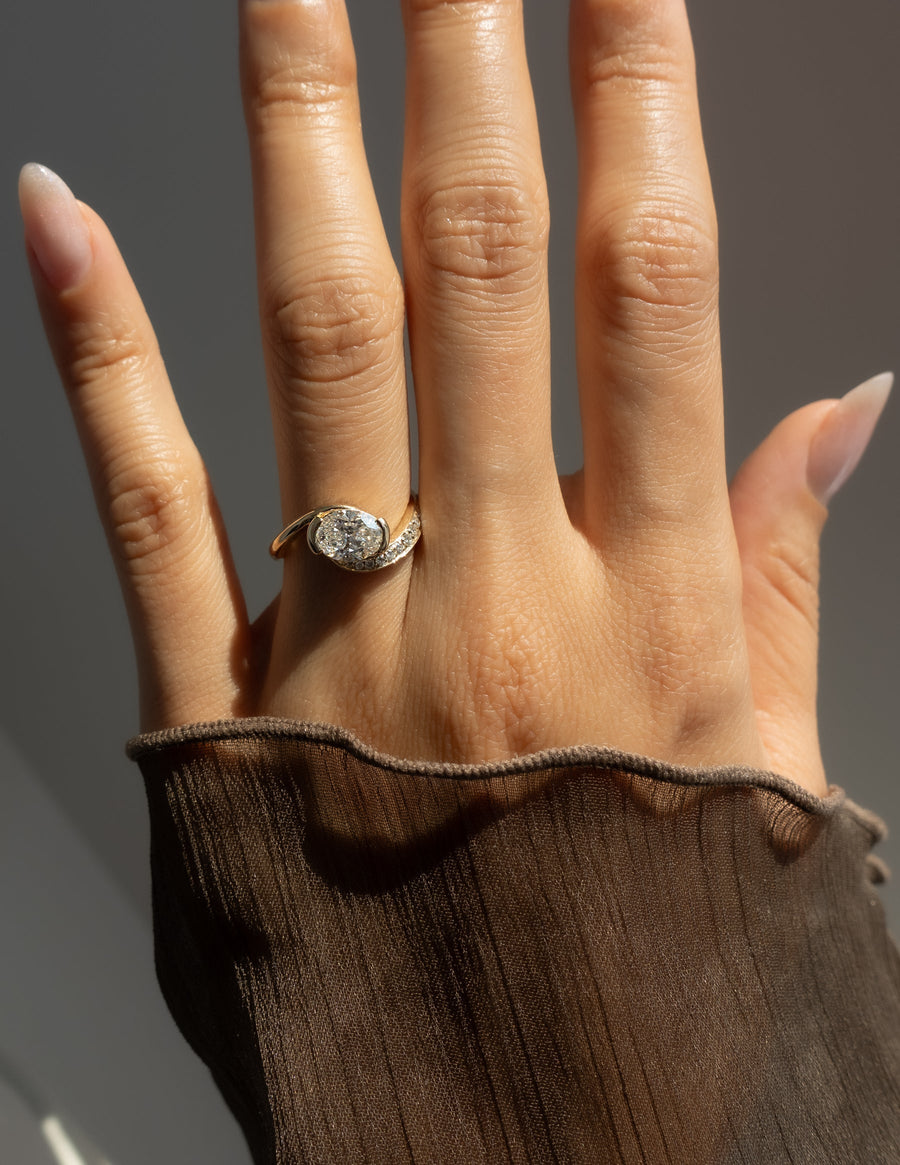 1.0 - 2.0 CT Oval Cut Lab Grown Diamond Pavé Unique Setting Engagement Ring