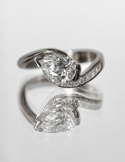 1.0 - 2.0 CT Pear Cut Lab Grown Diamond Pavé Unique Setting Engagement Ring