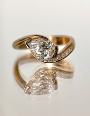 1.0 - 2.0 CT Pear Cut Lab Grown Diamond Pavé Unique Setting Engagement Ring