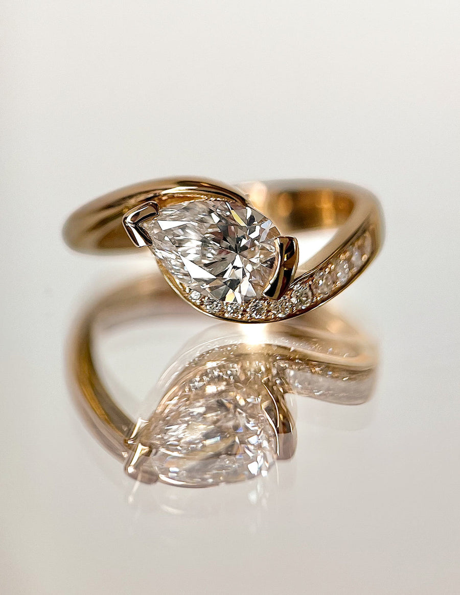 1.0 - 2.0 CT Pear Cut Lab Grown Diamond Pavé Unique Setting Engagement Ring