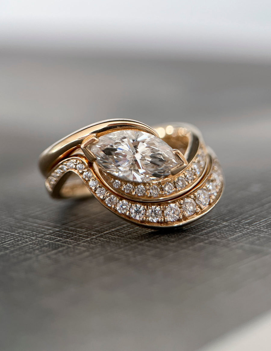 1.0- 2.0 CT Marquise Shape Lab Grown Diamond Pave Setting Bridal Set