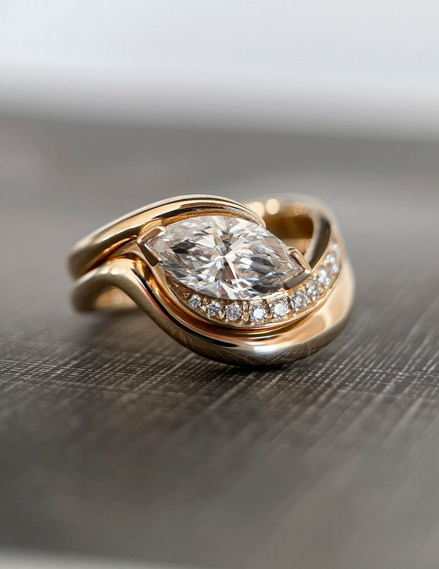 1.0- 2.0 CT Marquise Shape Lab Grown Diamond Pave Style Bridal Set