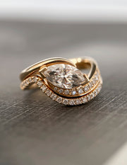 1.0- 2.0 CT Marquise Shape Lab Grown Diamond Pave Setting Bridal Set