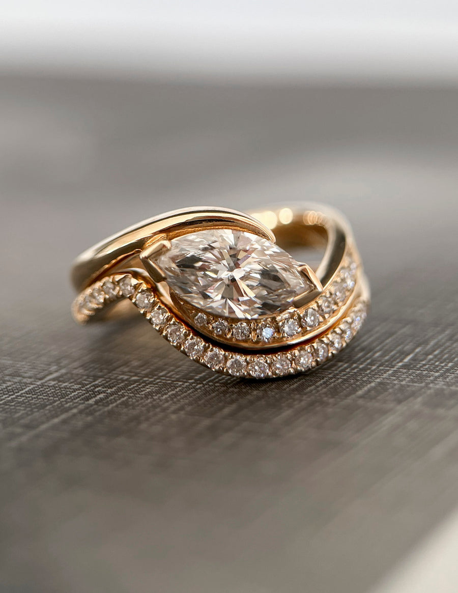 1.0- 2.0 CT Marquise Shape Lab Grown Diamond Pave Setting Bridal Set