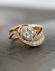 1.0- 2.0 CT Oval Cut Lab Grown Diamond Pave Setting Bridal Set