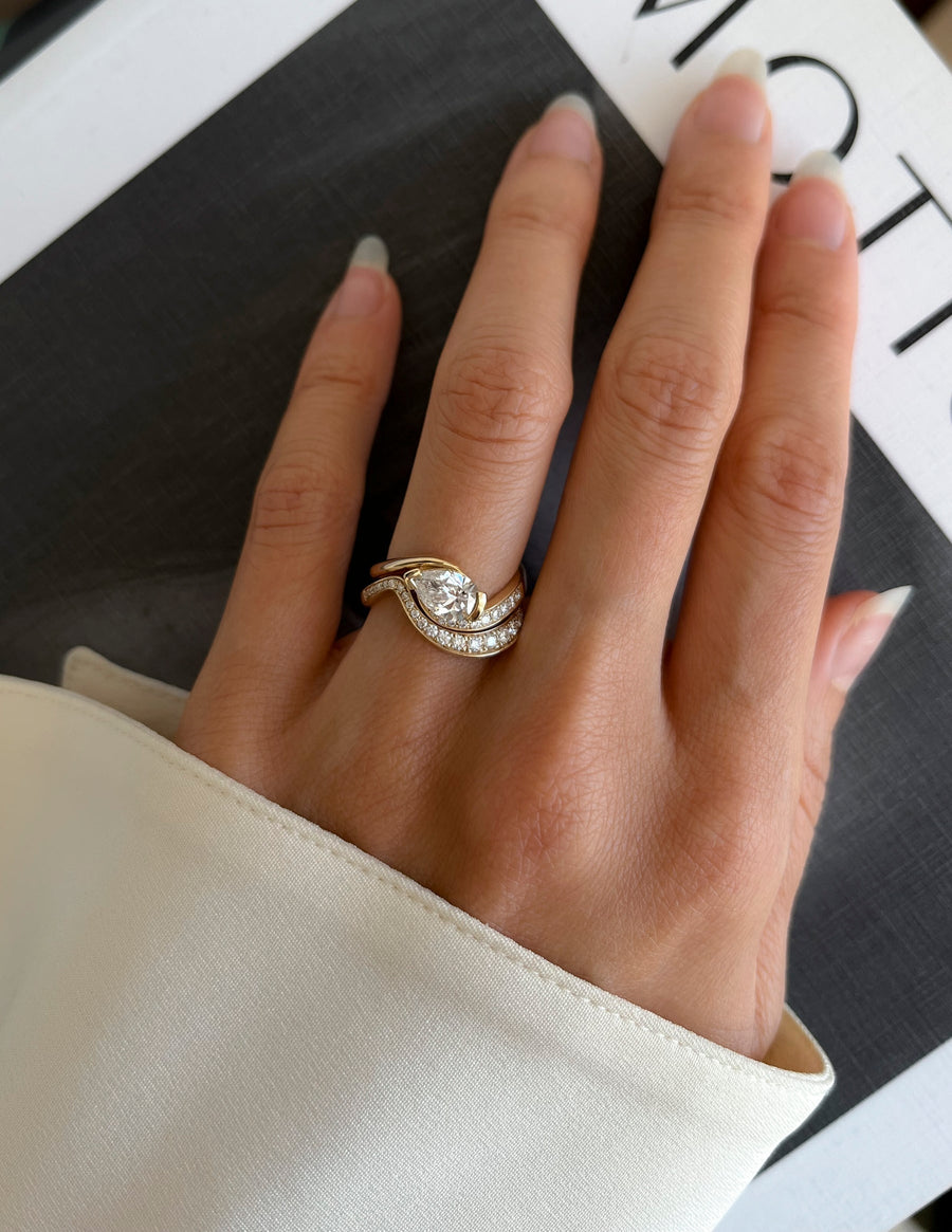 1.0- 2.0 CT Pear Cut Lab Grown Diamond Pave Style Bridal Set