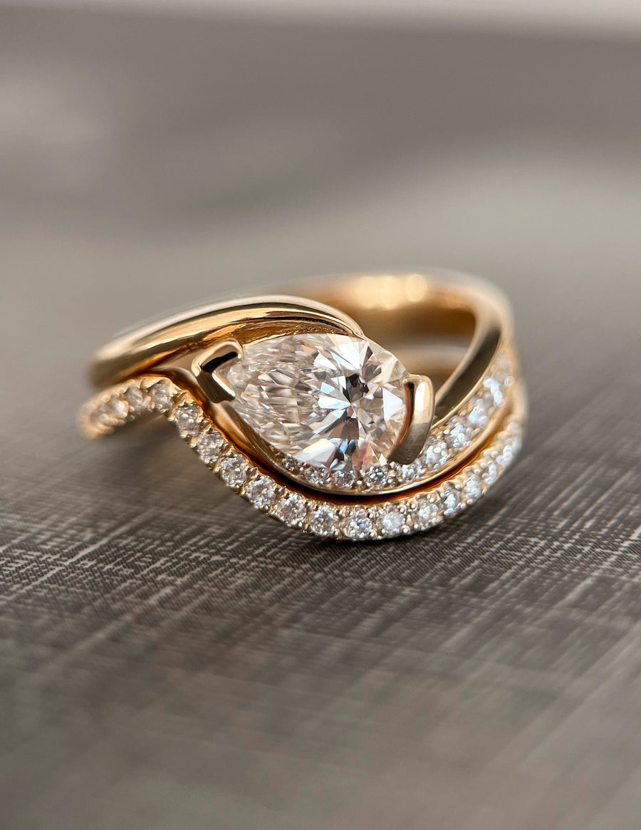 1.0- 2.0 CT Pear Cut Lab Grown Diamond Pave Style Bridal Set