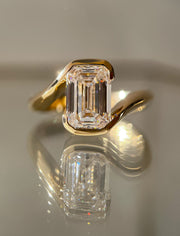 1.0 -3.0 CT Emerald Shaped Lab Grown Diamond Bypass Style Engagement Ring