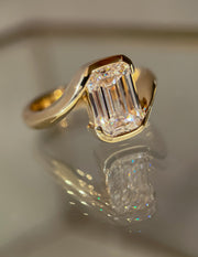 1.0 -3.0 CT Emerald Shaped Lab Grown Diamond Bypass Style Engagement Ring
