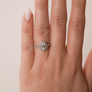 0.84 CT Oval Cut Halo & Pave Moissanite Engagement Ring