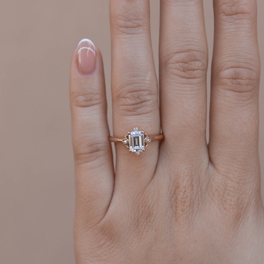 0.53 CT-1.60 CT Emerald Cut Cluster Moissanite Engagement Ring