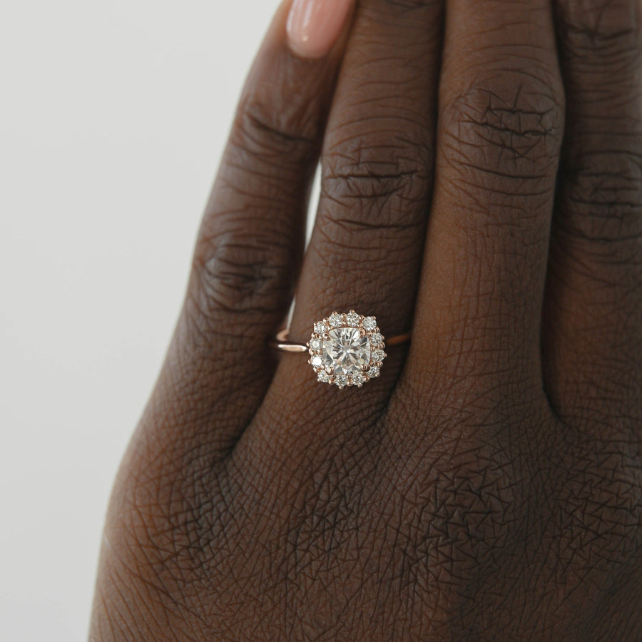 0.96 CT Cushion Cut Halo Moissanite Engagement Ring