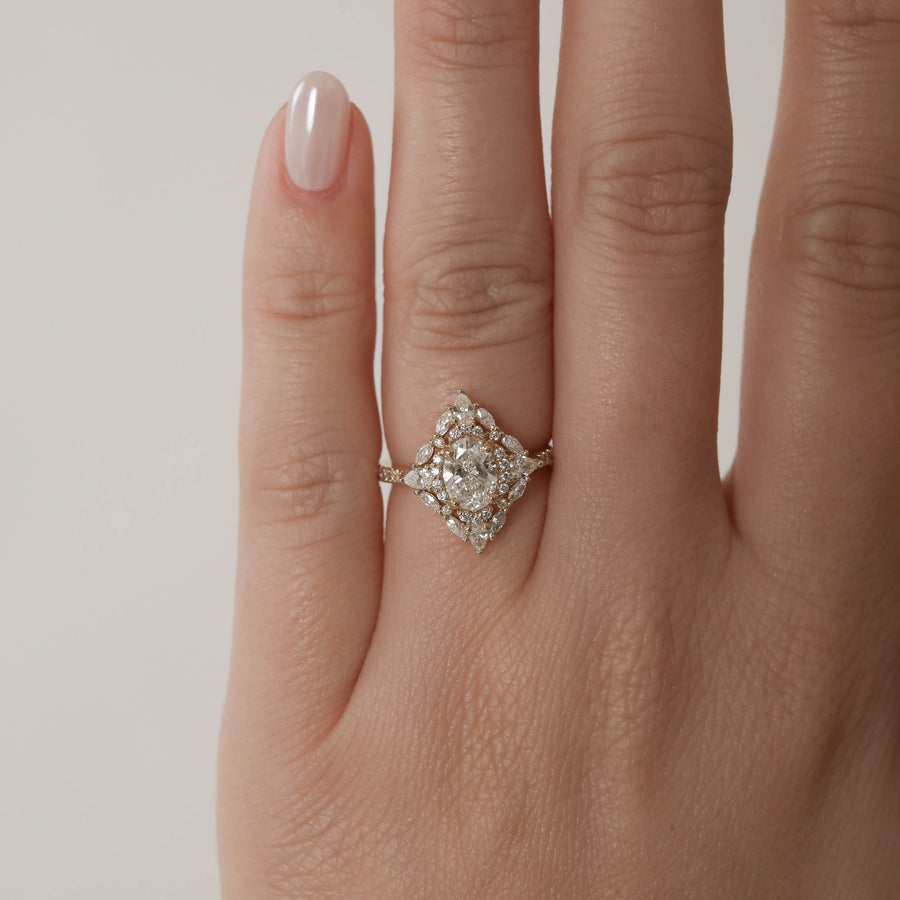 0.84 CT-1.33 CT Oval Cut Cluster Moissanite Engagement Ring