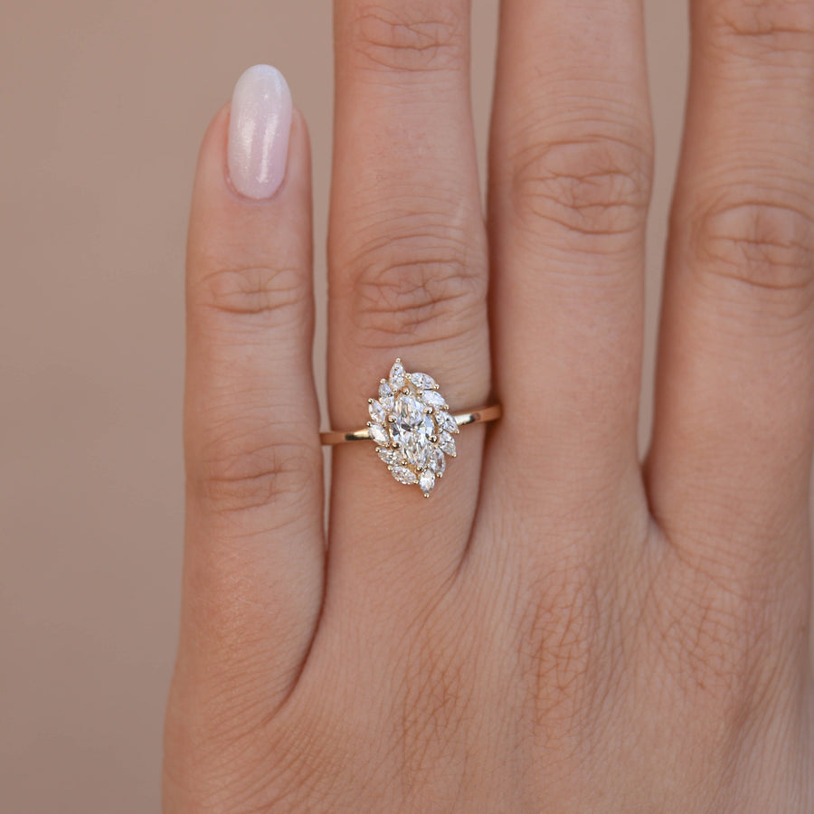 0.50 CT Marquise Cut Halo Moissanite Engagement Ring