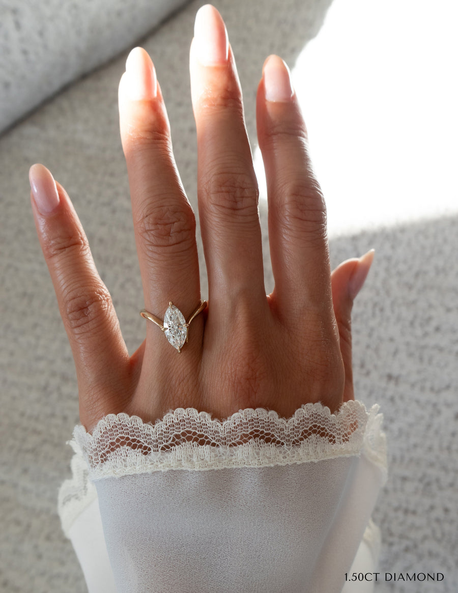 1.25 - 3.0 CT Marquise Shaped Lab Grown Diamond Soliatire Style Engagement Ring