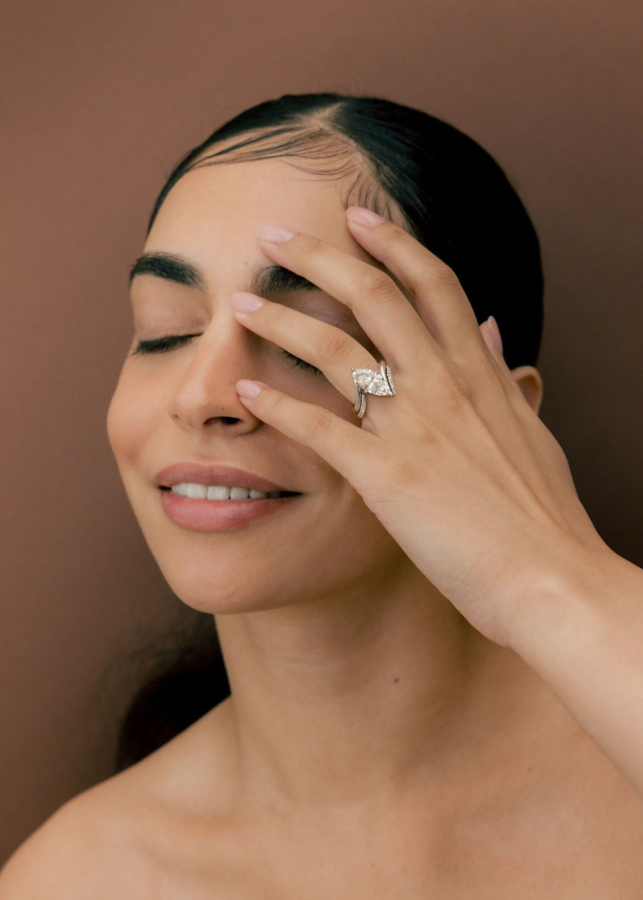 1.0 - 2.0  CT Marquise Cut  Lab Grown Diamond Solitaire Bridal Set