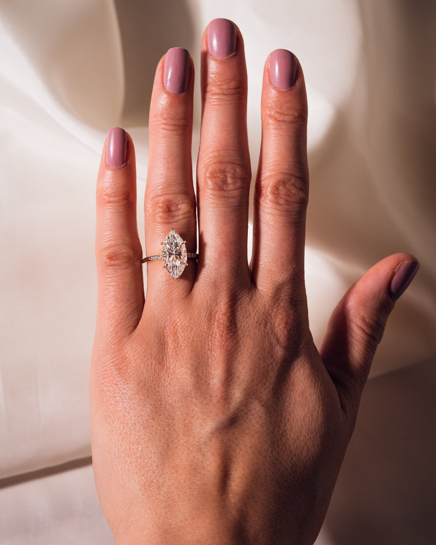 2.48 CT Marquise Cut Solitaire Moissanite Engagement Ring With Hidden Halo Setting