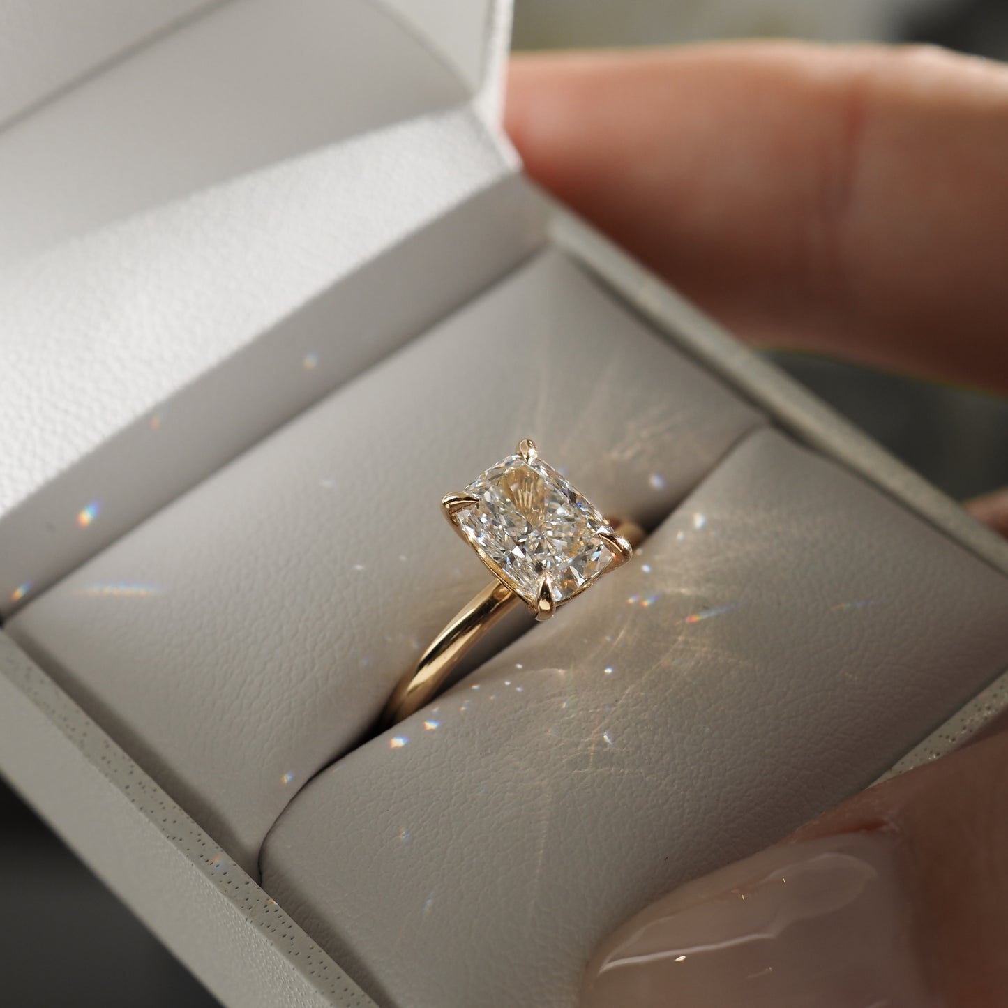 1.5 CT Elongated Cushion G/VS1 CVD Diamond Solitaire Engagement Ring - Barbara Maison 