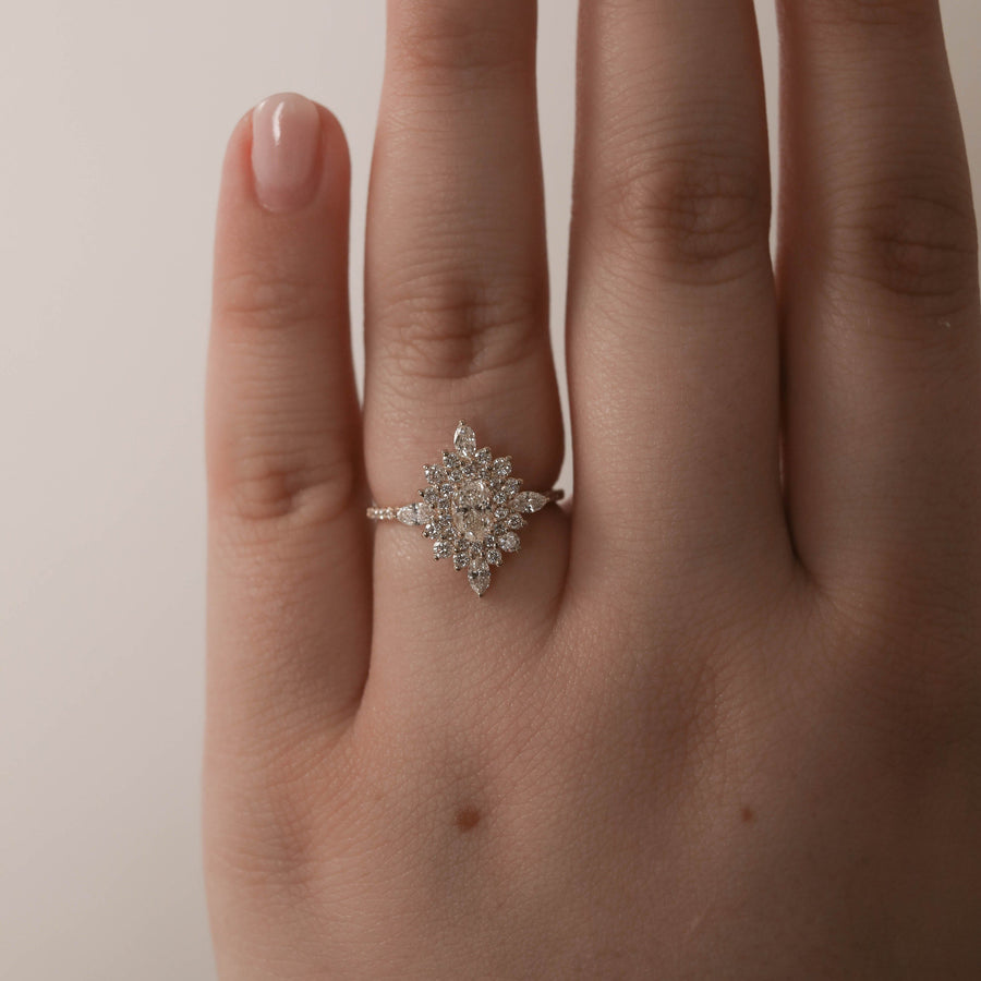 0.43 CT Oval Cluster Halo Moissanite Engagement Ring