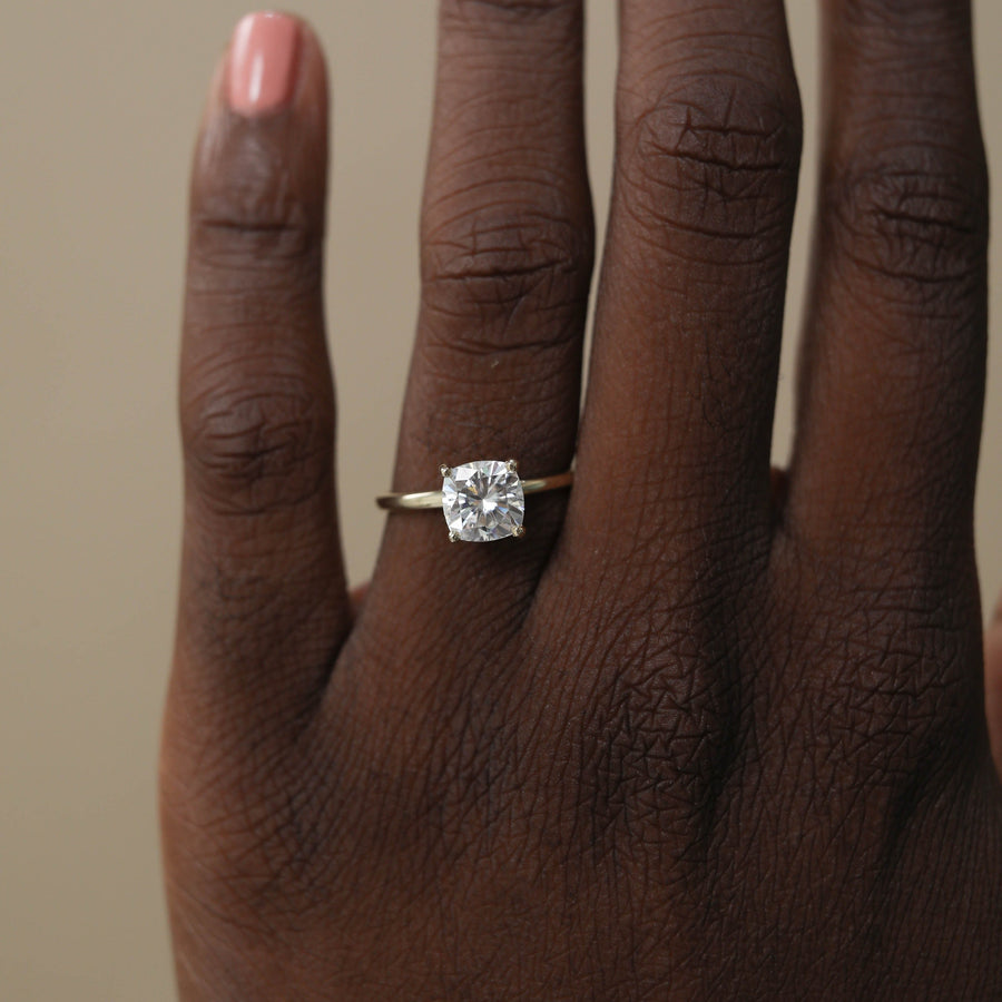 0.75 CT-2.54 CT Cushion Cut Solitaire Moissanite Engagement Ring