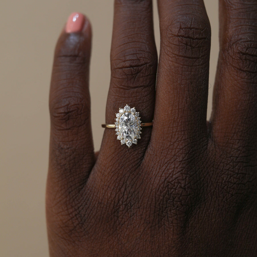 1.91 CT Oval Cluster Halo Style Moissanite Engagement Ring