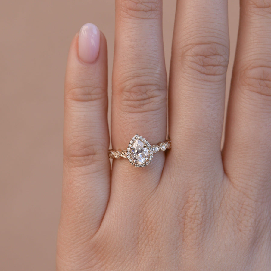 0.69-1.93 CT Pear Cut Halo & Pave Moissanite Engagement Ring