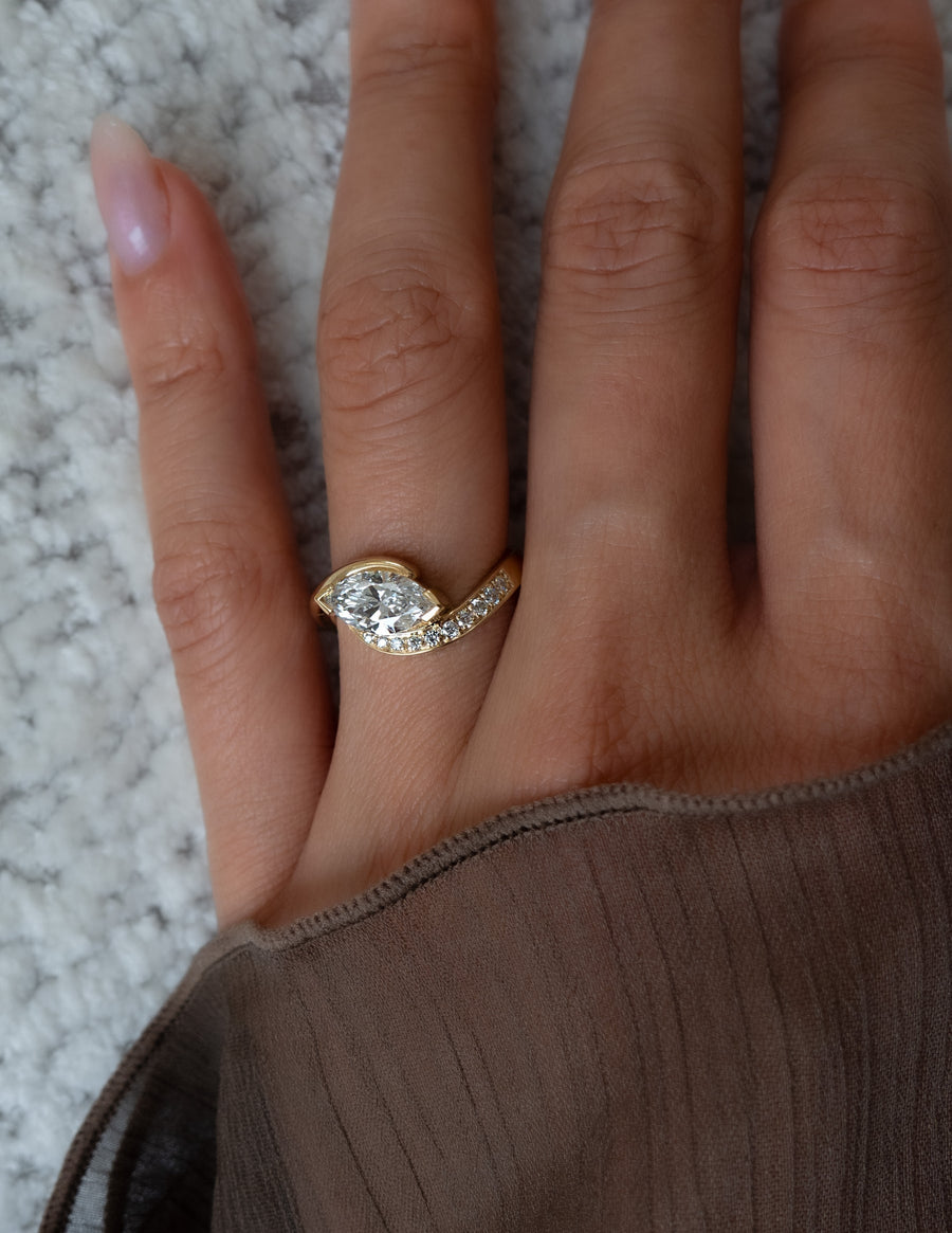 1.0 - 2.0 CT Marquise Cut Lab Grown Diamond Pavé Unique Setting Engagement Ring