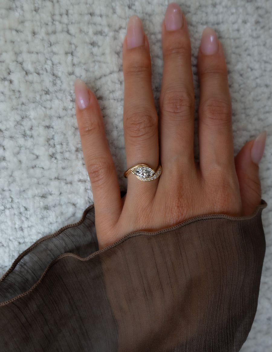 1.0 - 2.0 CT Marquise Cut Lab Grown Diamond Pavé Unique Setting Engagement Ring