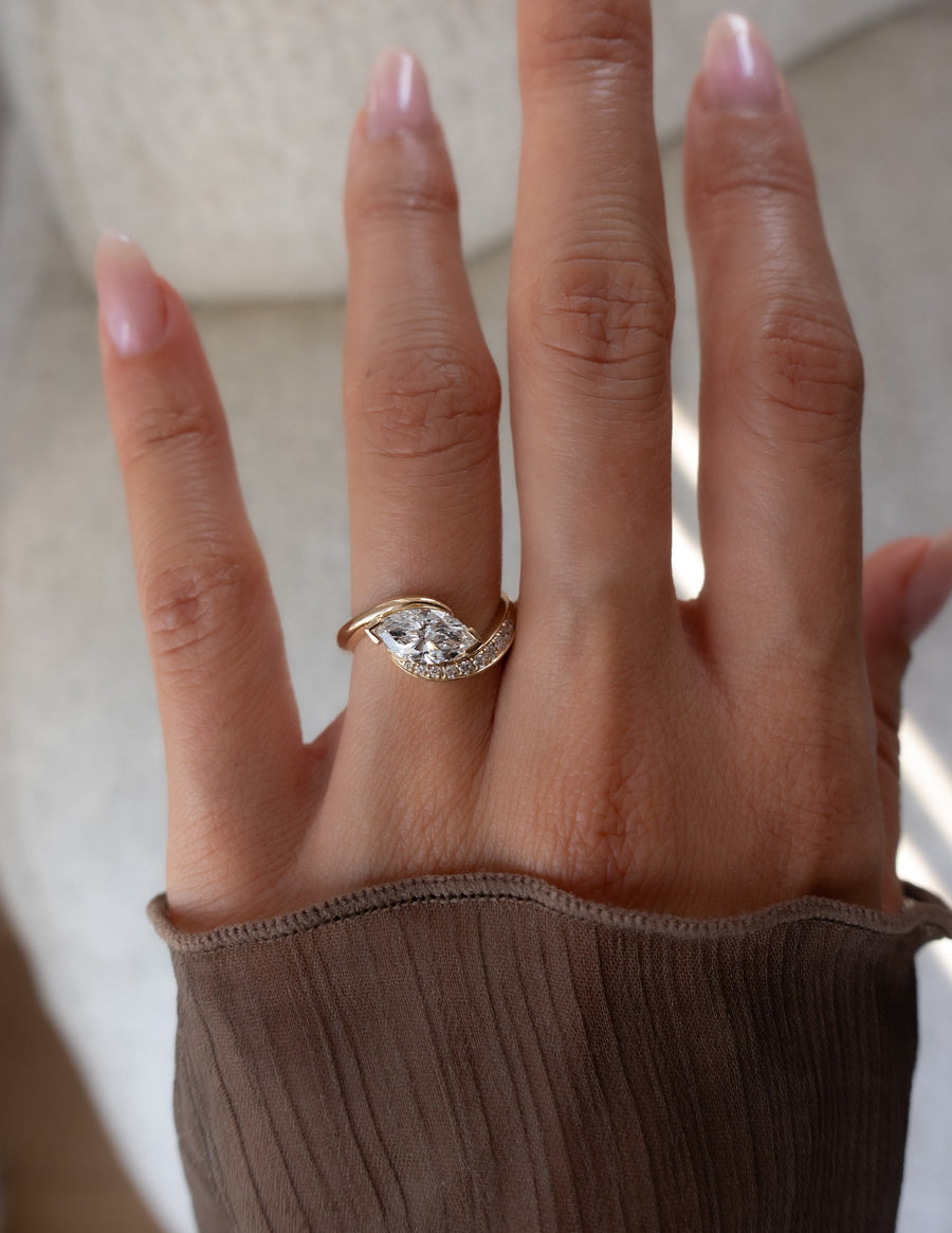 1.0 - 2.0 CT Marquise Cut Lab Grown Diamond Pavé Unique Setting Engagement Ring