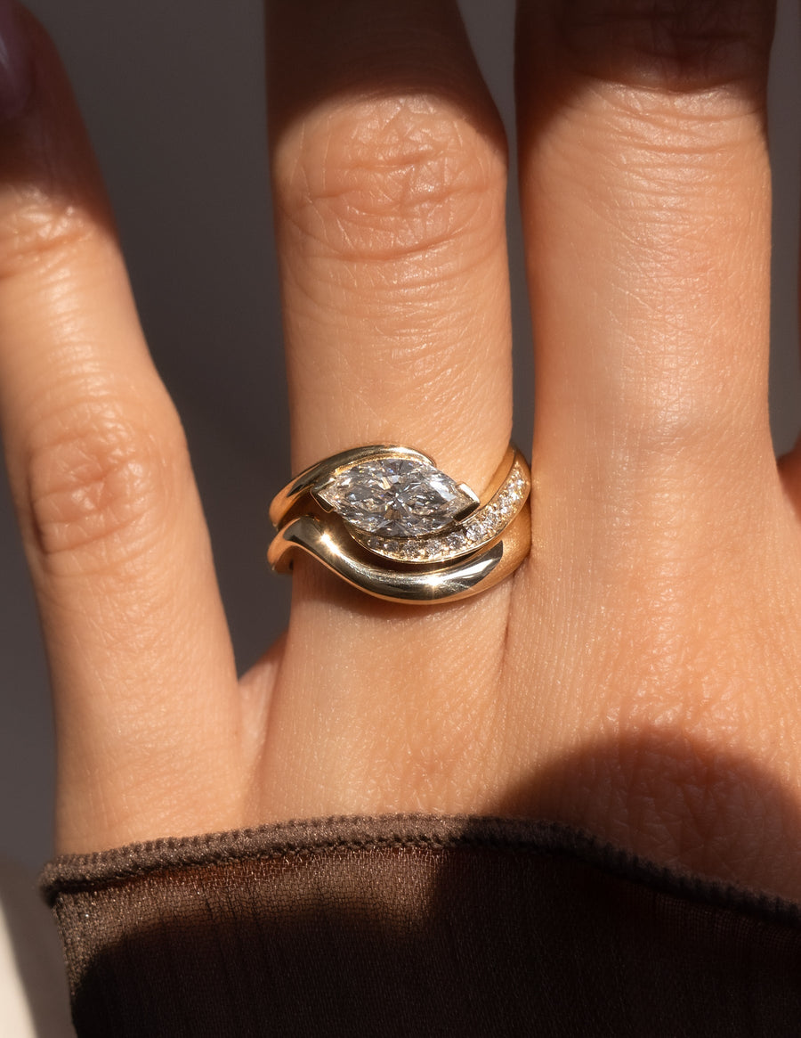 1.0 - 2.0 CT Marquise Cut Lab Grown Diamond Pavé Unique Setting Engagement Ring