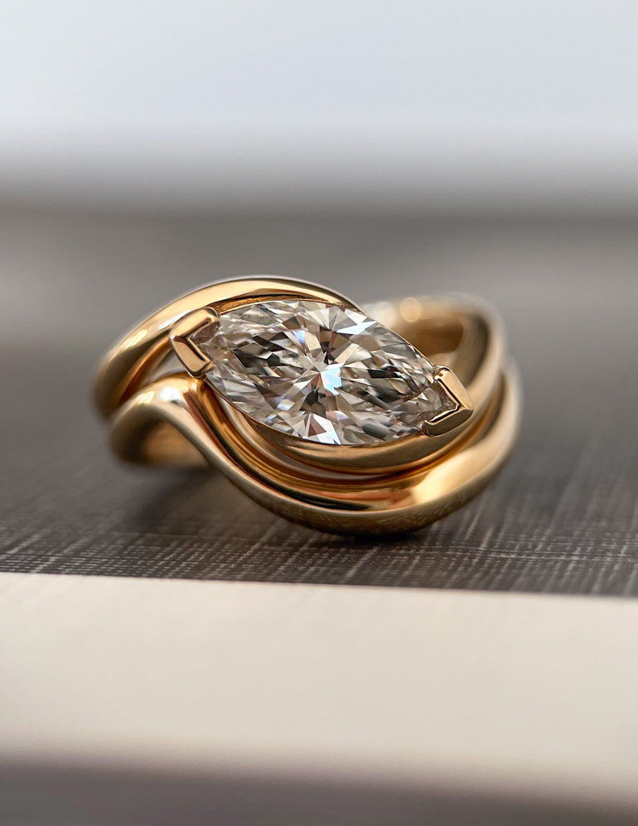 1.0 - 2.0  CT Marquise Cut Lab Grown Diamond Solitaire Setting Bridal Set