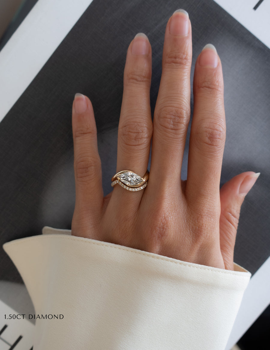 1.0 - 2.0 CT Marquise Cut Lab Grown Diamond Solitaire Bridal Set