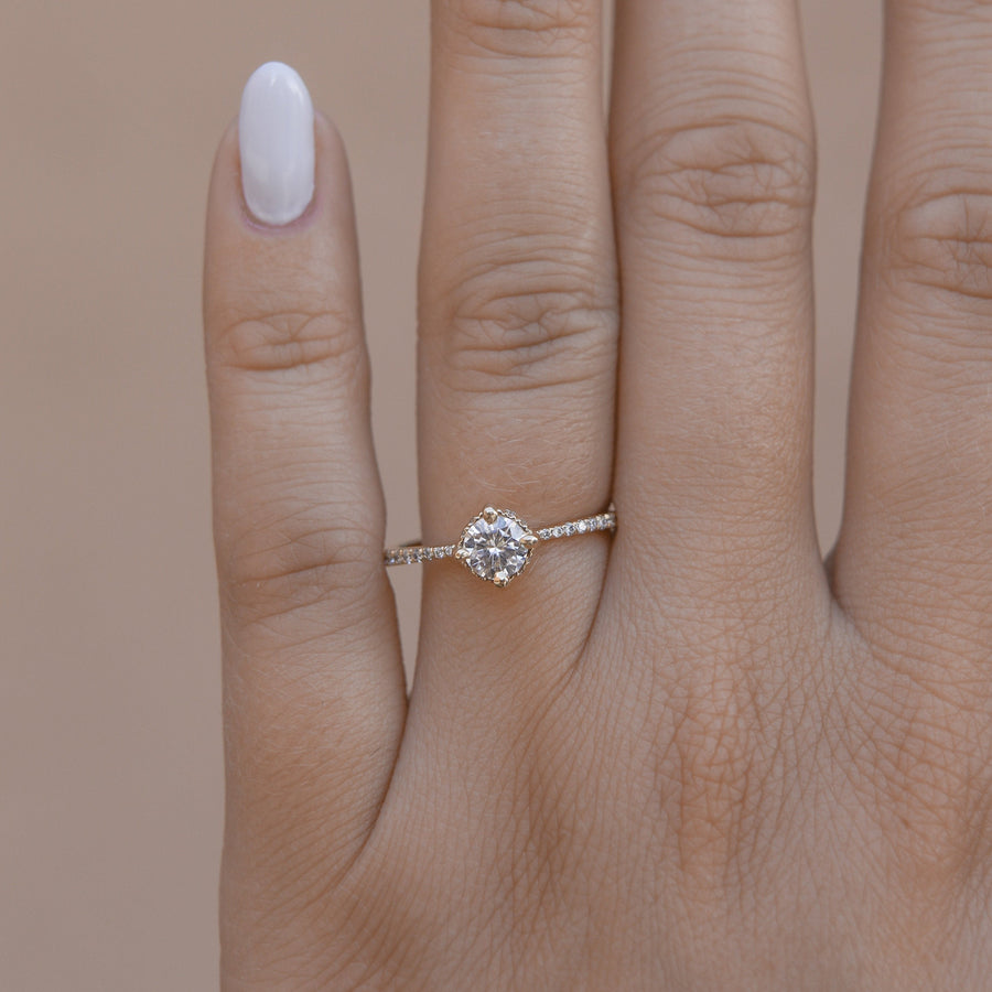 0.45 CT Round Cut Solitaire Pave Moissanite Engagement Ring