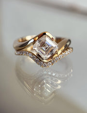 1.0-2.0 CT Asscher CVD Diamond Solitaire Stacked Bridal Ring Set